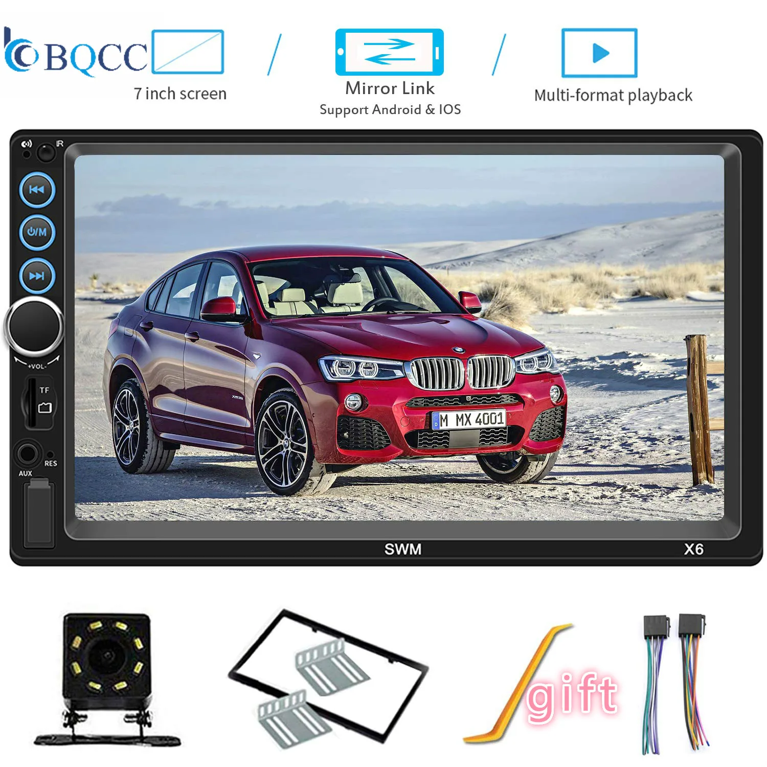 7 дюймов, двойной din автомобильный стерео совместимый с головное устройство Bluetooth TF USB FM Aux-in радио аудио iPhone зеркальная связь/камера заднего вида