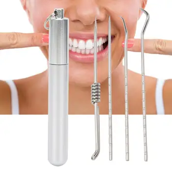 

4PCS/set cans Aluminum Alloy Metal Teeth Cleaning Tool Portable Toothpick Storage Tube Set with Toothpick Holder for Oral Care