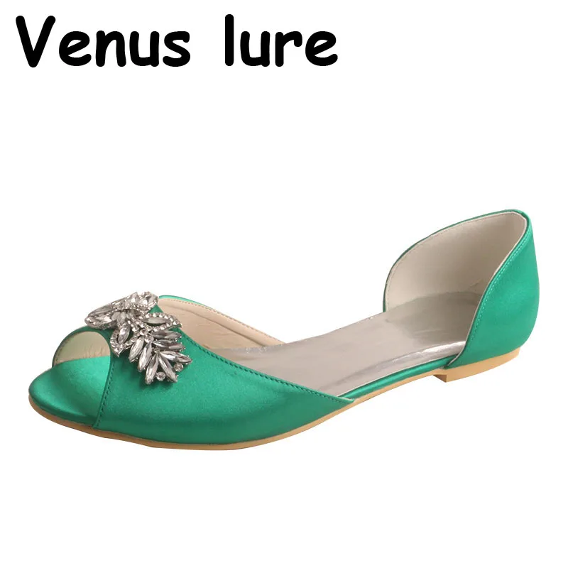 

Wedopus Wedding Shoes Flats for Bride Green Open Toe Elegant Bridal Shoes