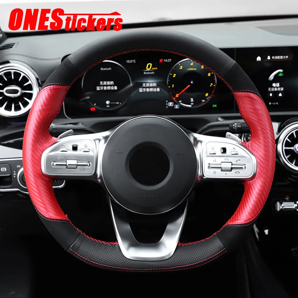Чехол на руль из натуральной кожи для Mercedes Benz AMG A C E Class W177 V177 W205 W213 2019 2020|Лепнина