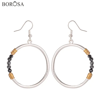 

Wholesales Big Circle Black Stone Beads Dangle Earrings for Women Silver Plated Natural Stone Beaded Hoop Earring Jewelry WX1665