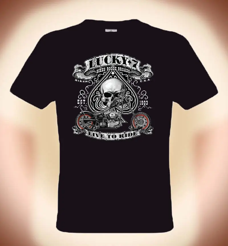 Футболка motard LUCKY 7, жить, чтобы ездить, Tailles: S а 3XL (бис 5XL возможно)