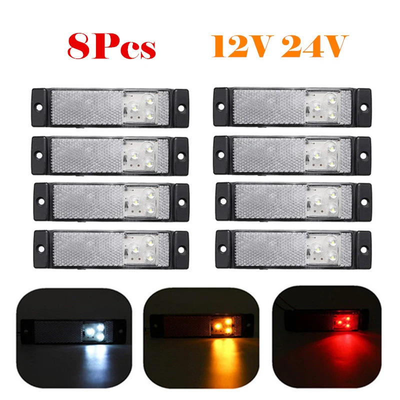 8x 12v 24v 3 Led Car Side Marker Lights Clearance Turn Signal Reflector