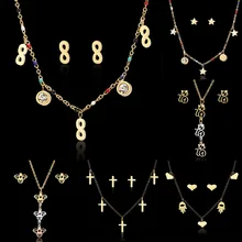 3 цвета полые кошка котенок пчелы бесконечное 8 любовь сердце звезды крест кулон ожерелье серьги набор из нержавеющей стали ювелирные наборы