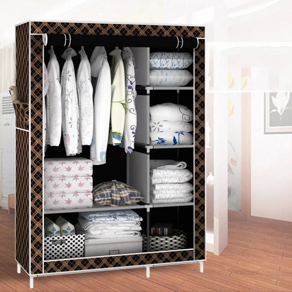

Oversized Storage Wardrobe Portable Fabric Wardrobe Closet Dustproof Storage Rack Organizer With Metal Shelves