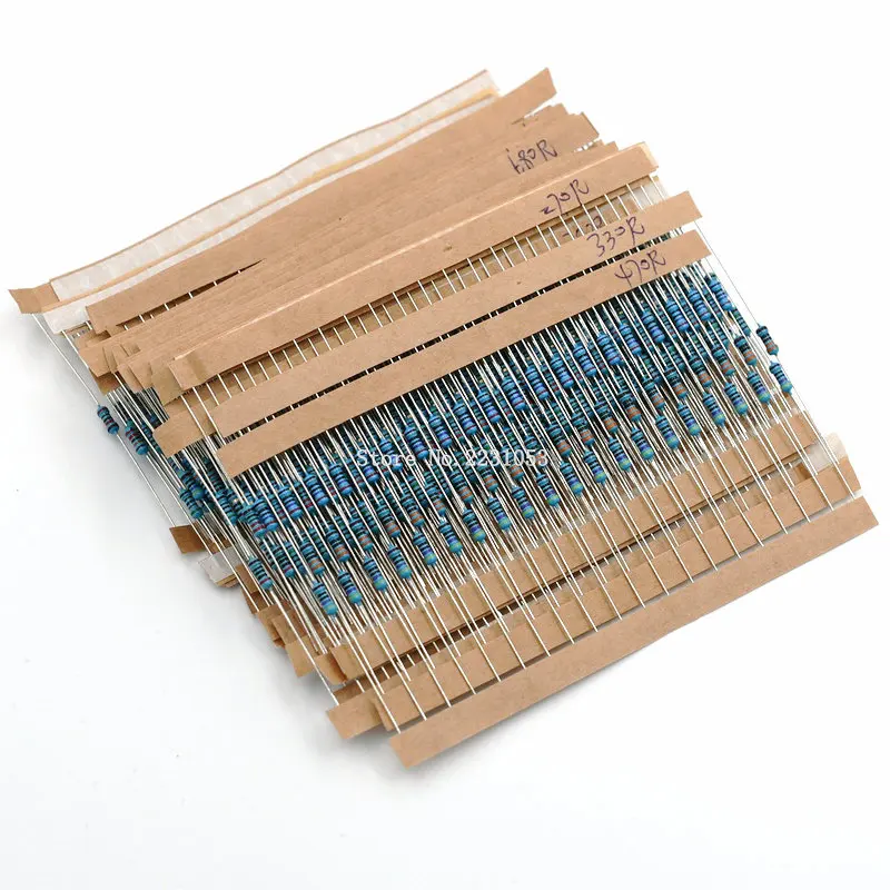 600PCS/LOT 1/4W Metal Film Resistor Kit 1% Resistor Assorted Kit Set 10 ohm-1M ohm Resistance Pack 30 Values each 20 pcs