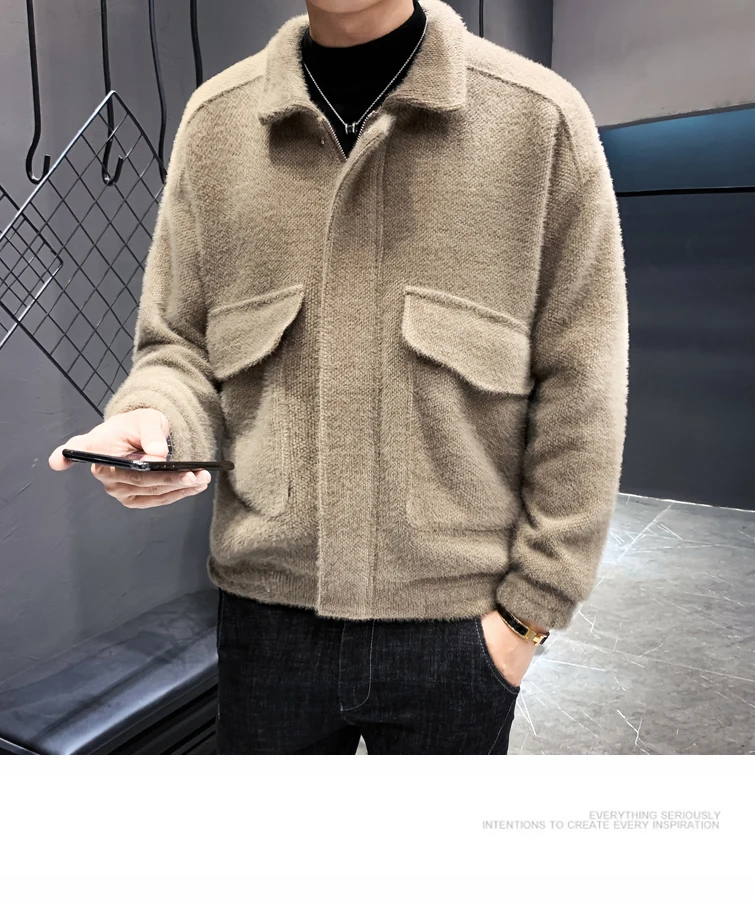 Winter Short Woolen Coat Men's Slim Fashion Solid Color Casual Woolen Coat Man Street Wild British Wind Woolen Jacket Male