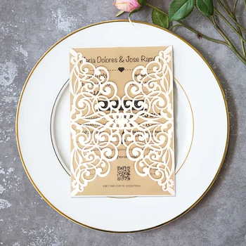 

10 Set Lace Rustic White Laser Cut Invitations for Wedding with Envelopes Personalized Reception Greeting Cards Birthday Party