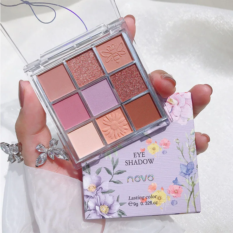 Flower Art Mousse 9 Colors Eyeshadow Palette Matte Shimmer Glitter Eyes