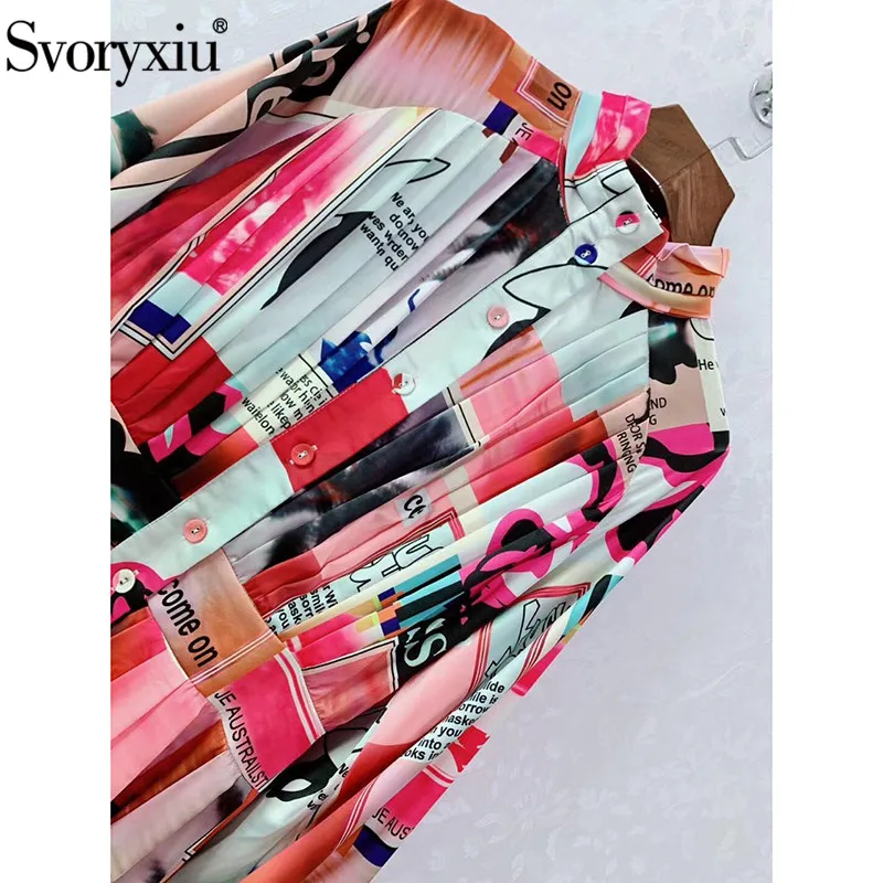 Svoryxiu Новое подиумное осеннее модное платье женское Элегантное повседневное мини-платье с рукавом-фонариком и разноцветным буквенным принтом Vestdios
