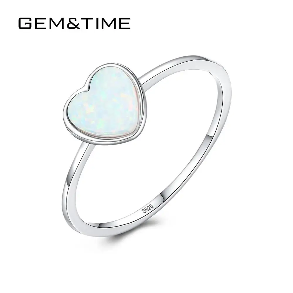 

Gem&Time Cute Multicolor Heart Fire Opal Ring Sterling 925 Silver Ring For Women Wedding Band Charm Bague Femme Fine Jewelry