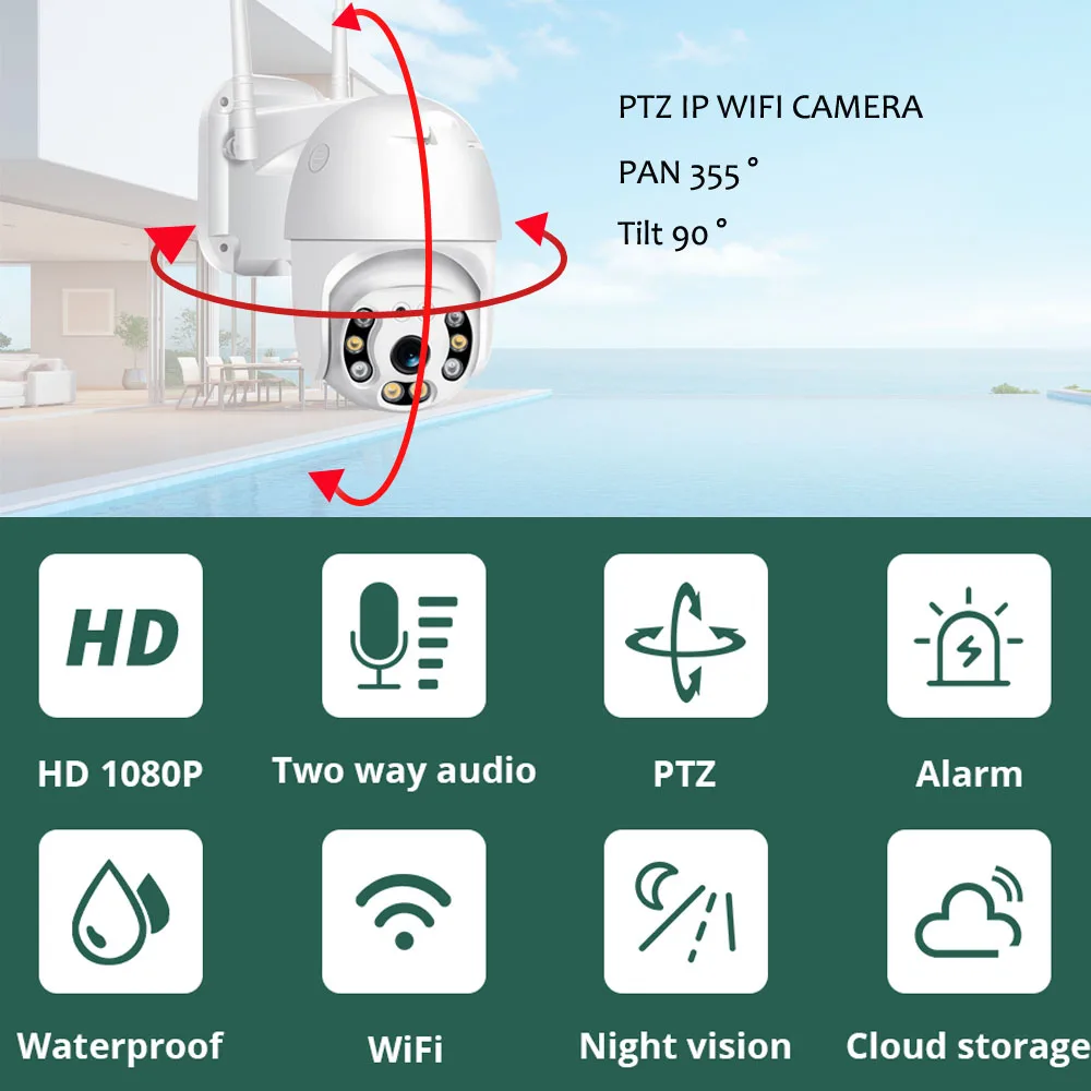 2MP 1080P ip-камера WiFi Беспроводная PTZ скоростная купольная камера видеонаблюдения IR Onvif камера наружного видеонаблюдения Водонепроницаемая двухсторонняя аудио