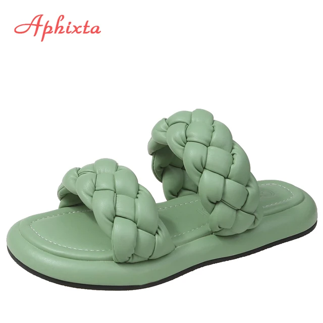 Aphixta 2022 Green Comfortable Summer Shoes Women Narrow Band Platform Slippers Outdoor Open Toe Elegant Solid Sandals 1