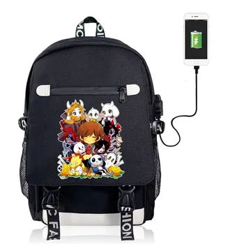 

Mens Canvas Waterproof Backpack Undertale Print With Charging Black Print School Bag Women Travelling Bag Laptop