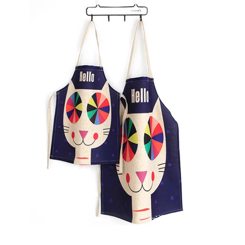 Cartoon Cute Cotton Linen Apron Parent-child Game Antifouling Aprons Kitchen Cooking Baking Protection Kid Adult Women Apron
