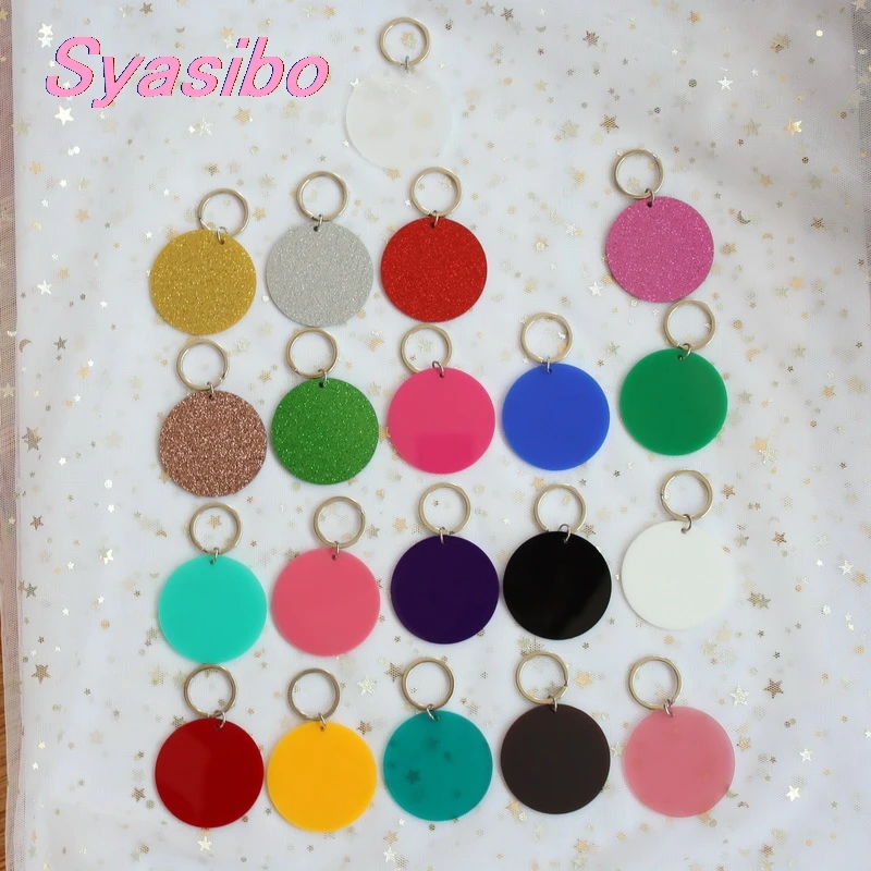 

63mm Acrylic Round Keychain Monogram Matt Glitter Clear Blank Circle Keychain Monogram 2.5inches Laser Cut-KC012