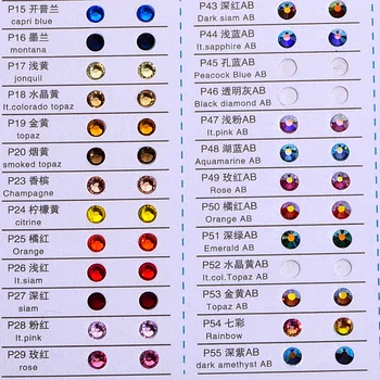 

2028 AAAAA стразы Hot Fix Rhinestone Color Chart 70 Colors Crystal Glass Strass Hotfix Rhinestones Use For Choose Colors B3859