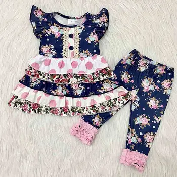 

2020 Baby Girls Clothes Set Kids Boutique Girl Clothing Summer Flower Dress + Cotton Pants 2PCS Outfit Children Clothing Sets