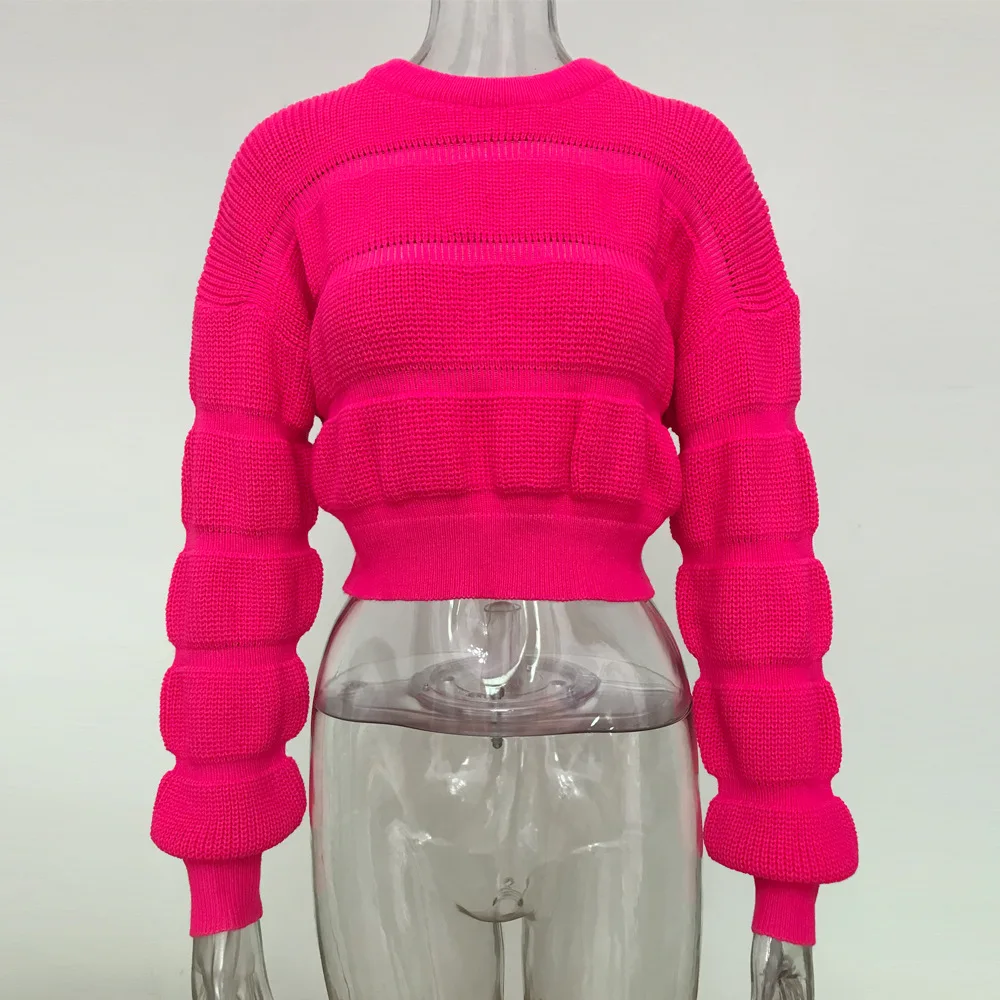Dulzura женский неоновый свитер укороченный топ Толстый Пуловер пэчворк в полоску уличная одежда осень зима вязаный корейский элегантный - Цвет: rose red