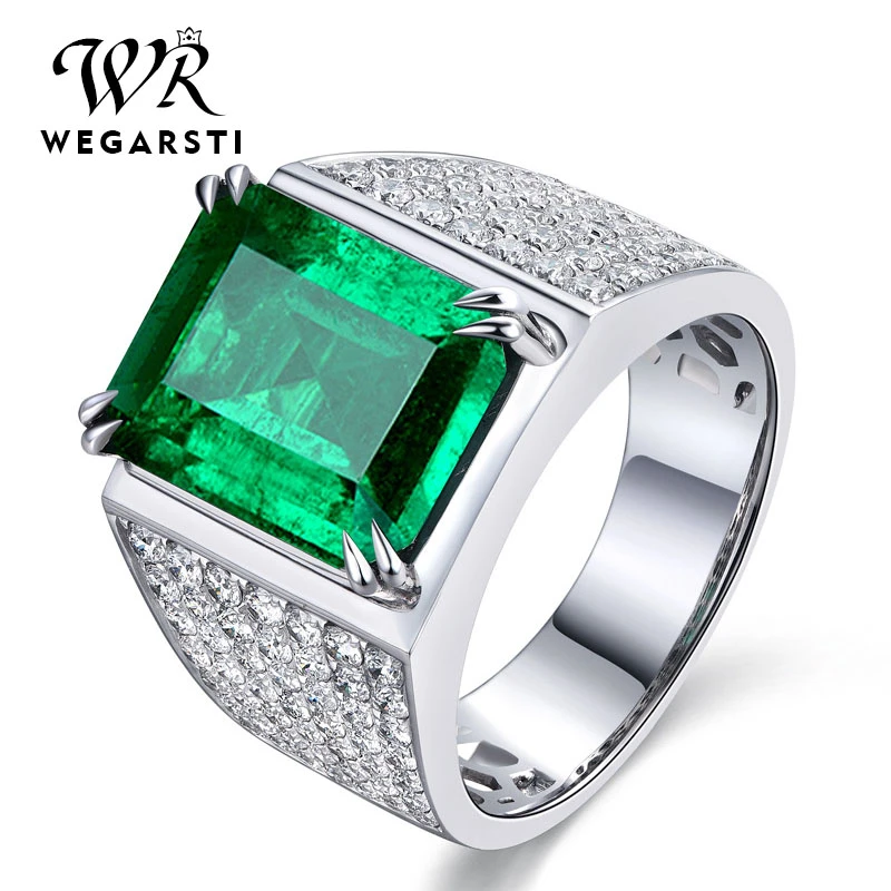WEGARSTI 925 пробы серебряные мужские кольца длинные прямоугольные изумрудные кольцо