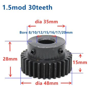 

Quench Spur Gear pinion 1.5M 30T 30Teeth Mod 1.5 Width 15mm Bore 8mm 20mm Right Teeth major gear cnc gear rack transmission RC