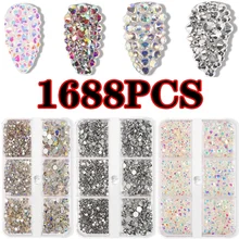

1688 Pcs Crystal Ab Rhinstones for Nail Art Diamonds Accessories Gold Silver Clear Shiny Gems Glue on Nail Art Beads Decorations