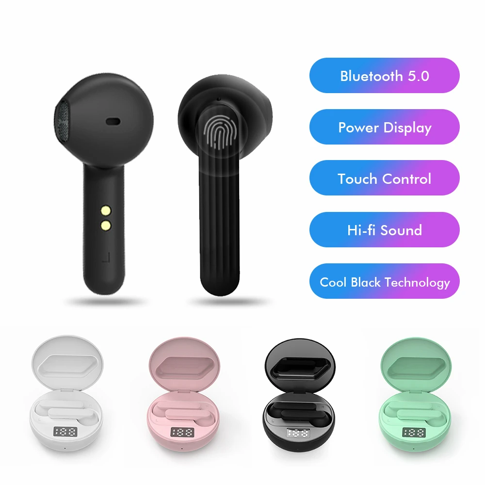

Ture Wireless Headphones Bluetooth TWS HIFI Headset Earphones Small Bass Earbuds Detection with Power Display Touch Control