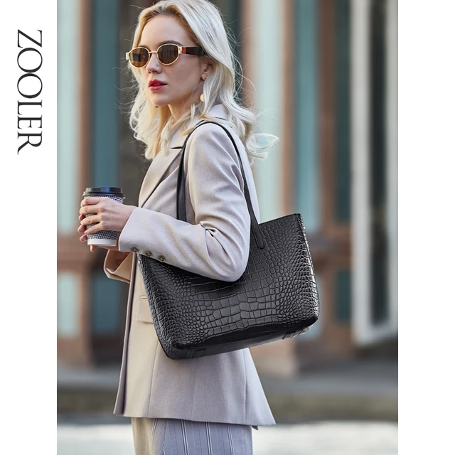 ZOOLER Only Large Black Leather Handbags for Bussiness Women Female Tote Bags Roomy Commuting Shoulder bags  Cow HOT#wg230