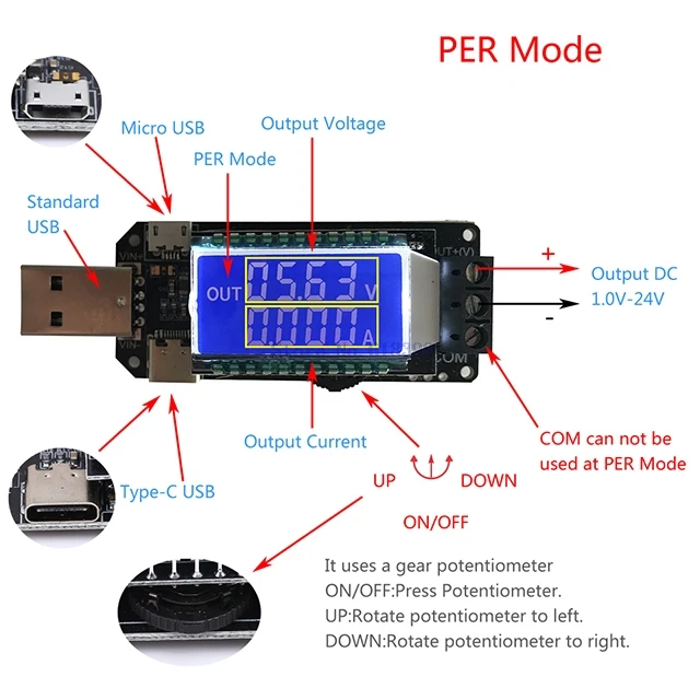 

A7-- USB Step UP/Down Power Supply Module DC-DC 5V to 3.5V/9V/12V/24V LCD Adjustable Boost Buck Converter Tester Out DC 1.0V-24V
