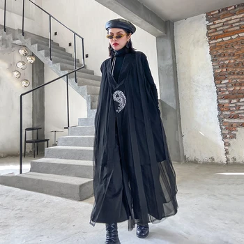 

Korea Women Black Mesh Embroidery Long Big Size Loose Fit Vest New V-collar Sleeveless Fashion Tide Spring Autumn 2020 1R667
