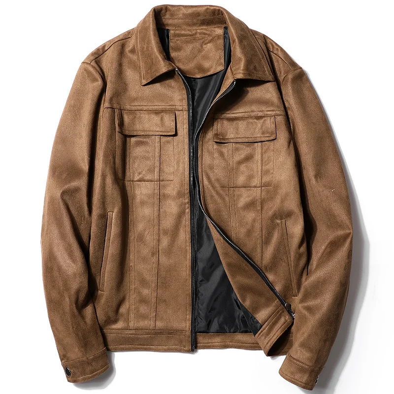 GAAJ D31 мужская куртка из искусственной кожи, модные коричневые демисезонные рабочие тактические пальто, верхняя одежда с отложным воротником, мужские куртки s - Цвет: Brown