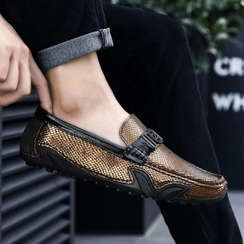 

Genuine Leather Men Shoes Casual Luxury Brand Men Loafers club party Breathable flats Driving Shoes Slip On Moccasins a4