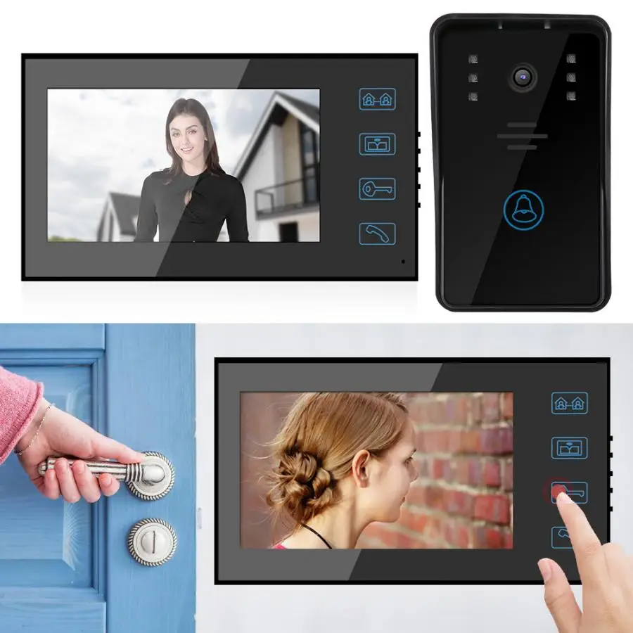 

7in TFT Touch Door Entry System Visual Night Rainproof Intercom Doorbell 100-240V Digital Door Camera