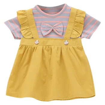 

1Pc New Summer Girl Girly Cute Dresses Cotton Softy Bow Pattern Short-sleeved Five-pointed Star Gauze Stitching Dress