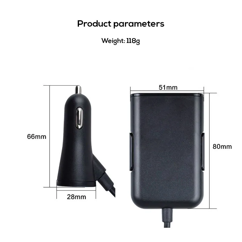 Quick QC3.0 автомобильное зарядное устройство 2.4A 4 USB порта с 5.9ft удлинитель Кабель для зарядки заднего сиденья с зажимом для Iphone 11 XS