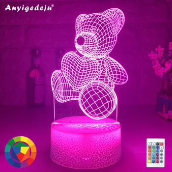 

3d Illusion Baby Night Light Bear with Heart Led Touch Switch Colorful Atmosphere for Home Decoration Light Table Lamp Bedside