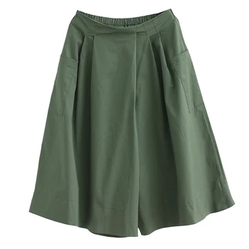 

2020 summer ladies pants solid color hakama new high waist fashion loose thin section cropped pants women wide leg pants A43