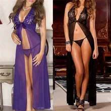 Newest Hot Black Babydoll Sleepwear and G-string Laies Hot Sexy Lingerie Lace Dress Underwear 3FS