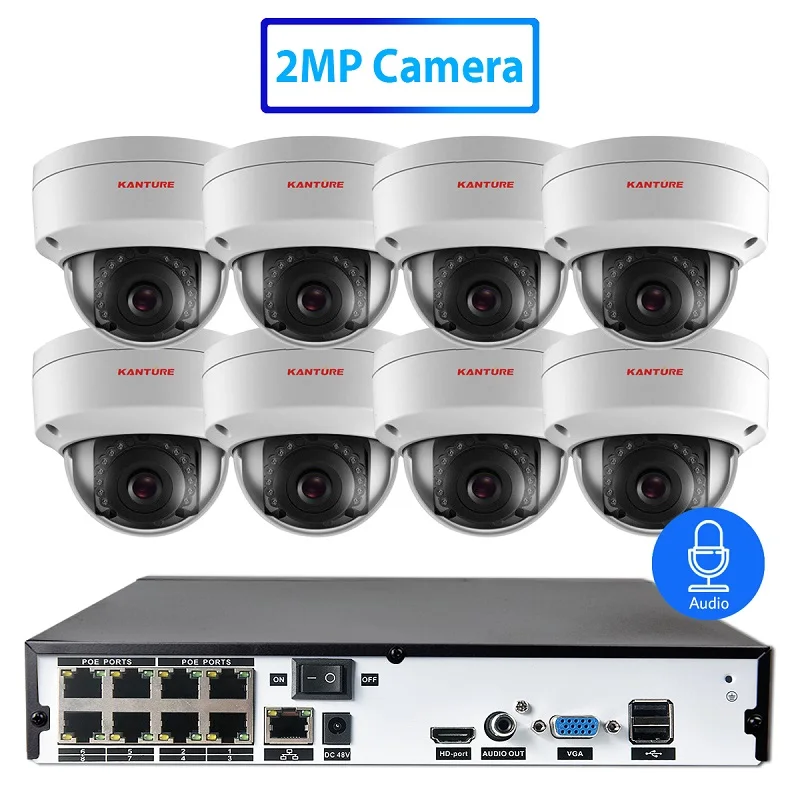 KANTURE H.265+ 8CH 5MP POE NVR комплект CCTV система безопасности 5MP POE ip-камера ИК ночного видения комплект наружного видеонаблюдения Onvif - Цвет: 2MP Camera Kit