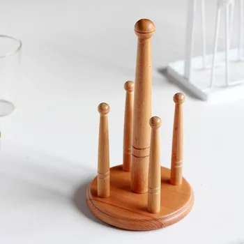 

Creative drainage wood drinkware holder hanging upside down vertical beech cup holder household water cup wine glass rack