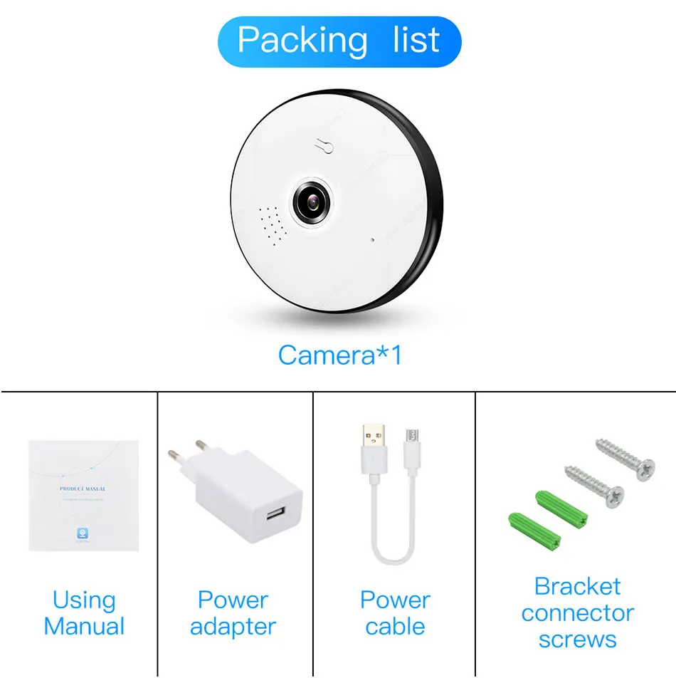 1.3MP/2.0MP Full view wifi 360 градусов двухстороннее аудио Панорамное 960 P/1080 P рыбий глаз Беспроводная интеллектуальная ip-камера V380 белый цвет