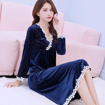 

Velour Nightdress Long Home Dressing Gown Intimate Lingerie Women Sleepwear Nigthdress Casual Long Sleeve Autumn New Nightgown
