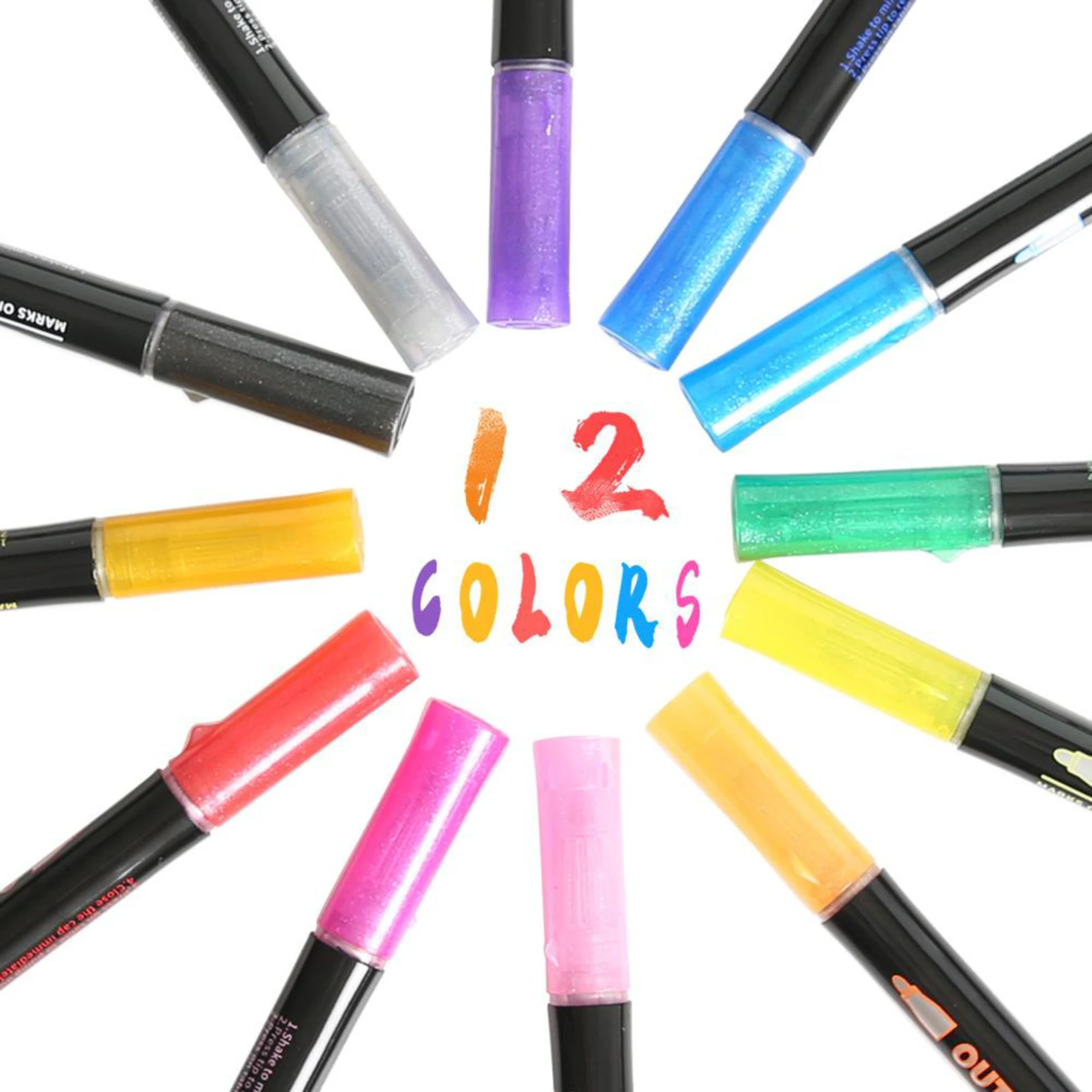 12 Colors Self Outline Metallic Markers Permanent Marker Pens Craft Markers Set