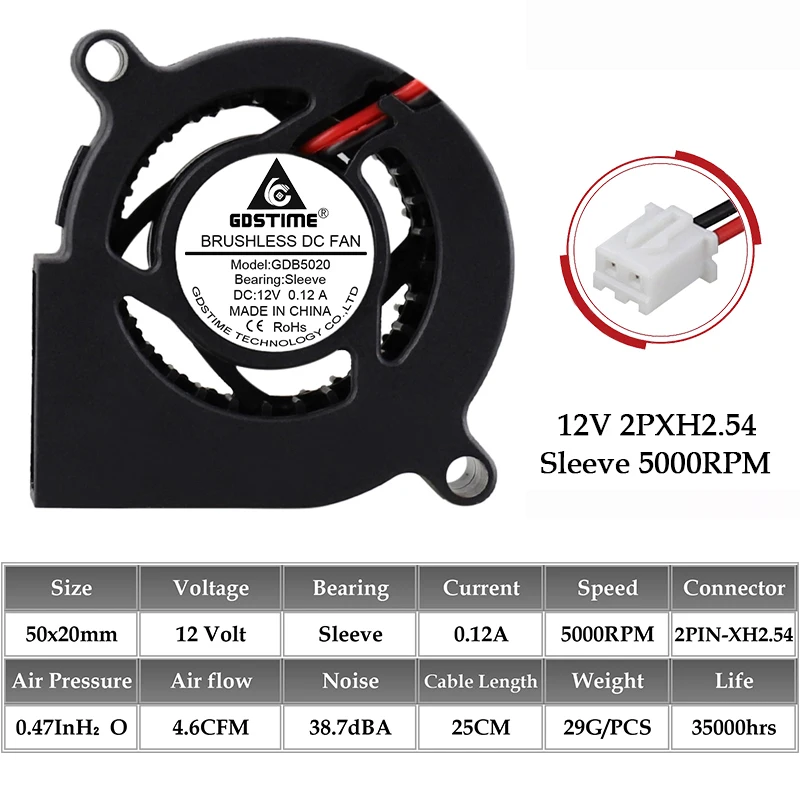 Ventilateur radial à turbine 5015s 5v 0.14A