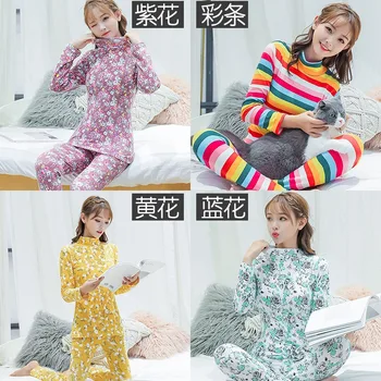 

2019 Autumn Turtleneck Thermal Underwear Sets for Women Long Sleeve Print Warm Sleepwear Suit Body Shaper Long Johns Bodysuit
