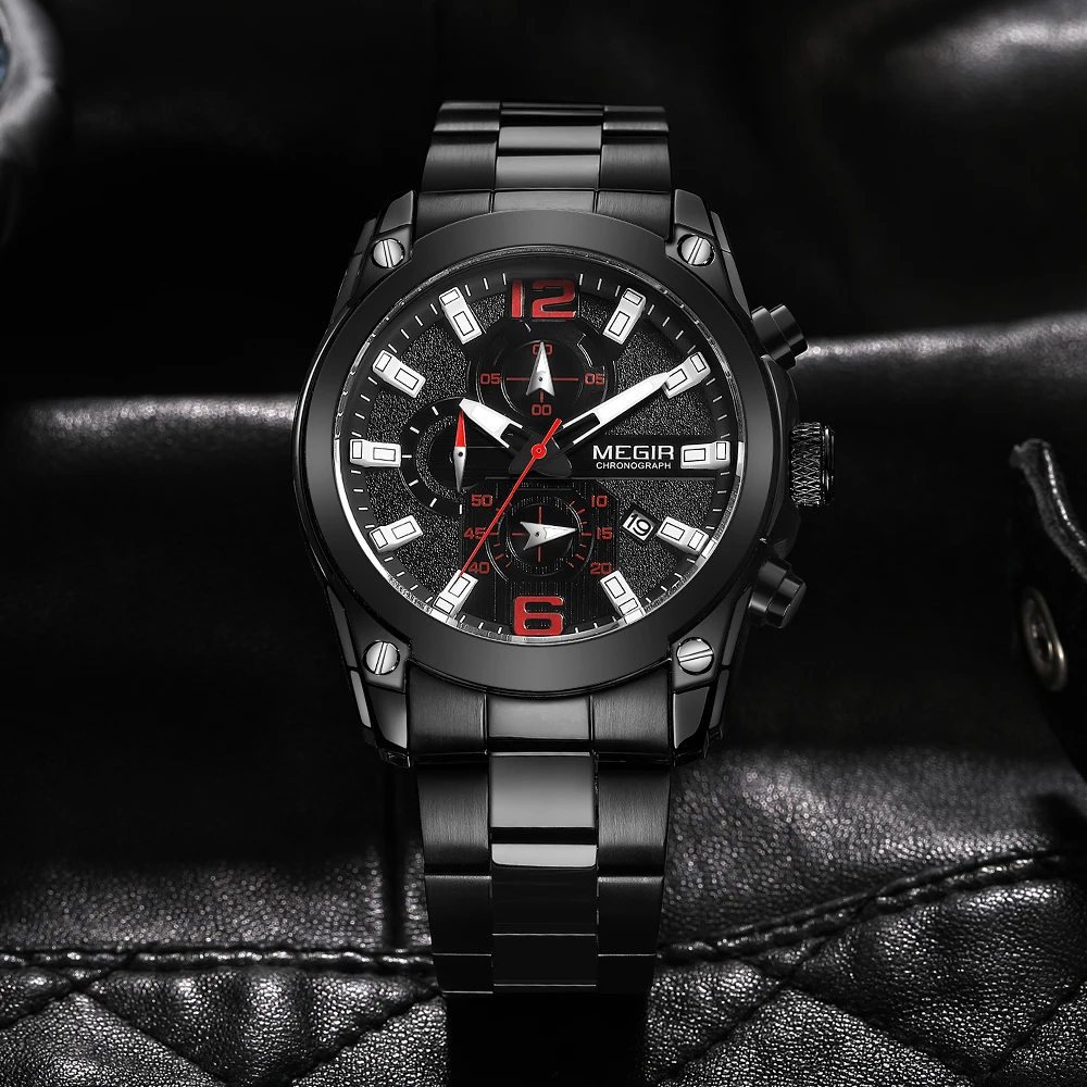MEGIR Men Watch Business Full Steel Quartz Watches Chronograph Men Casual Waterproof Date Sports Watch Clock Relogio Masculino