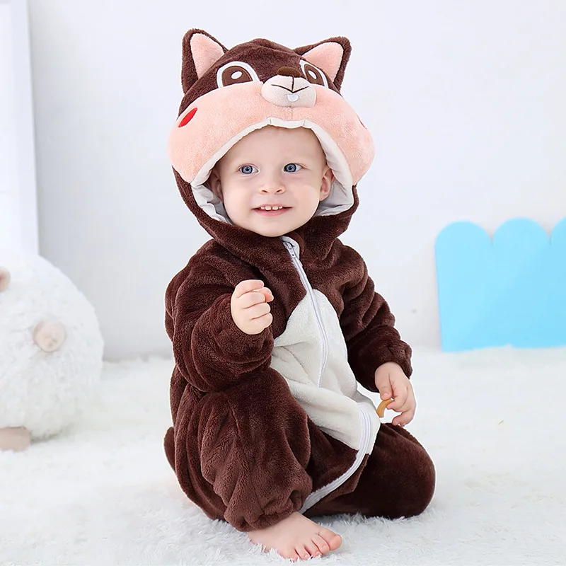 

Newborn Cartoon Rompers Infant Cosplay Squirrel Sleepwear Clothes Hooded Pyjamas Baby Girls Fox Jumpsuit Stitch Toddler Costumes