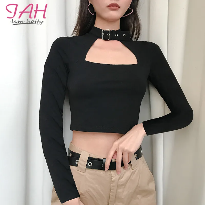 Женская футболка с длинным рукавом IAMHOTTY Готическая женская вырезами и