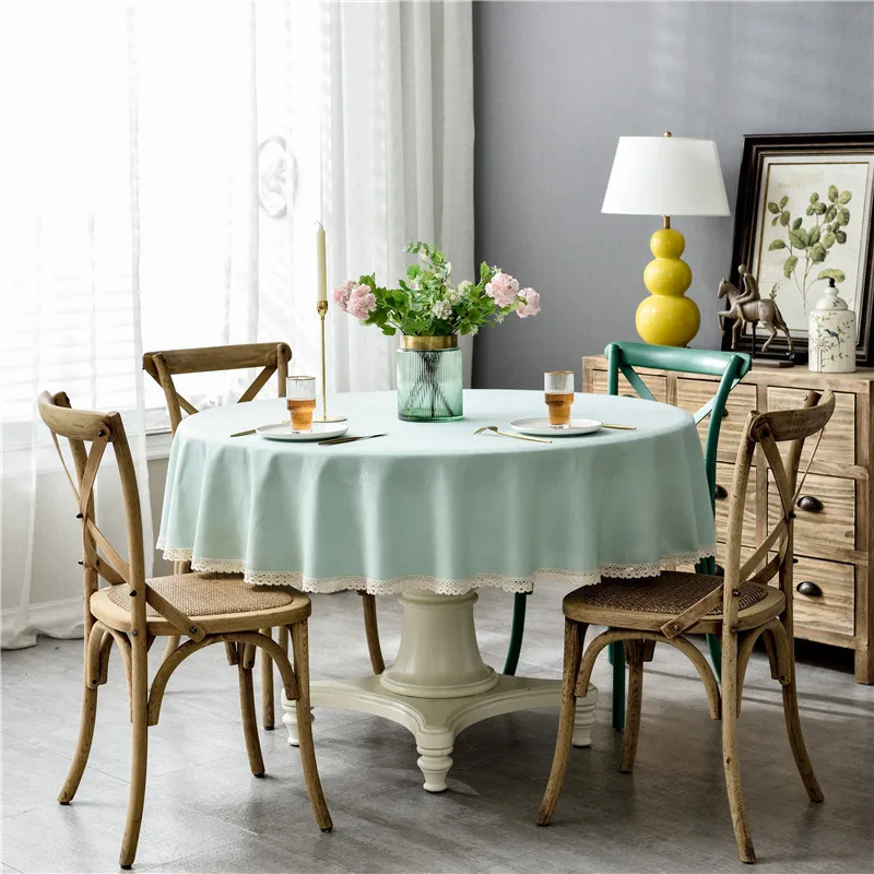 

Lanke Linen table cloth Round Waterproof Oilproof With Tassel , Dining Tablecloth for Home Christmas Birthday Party