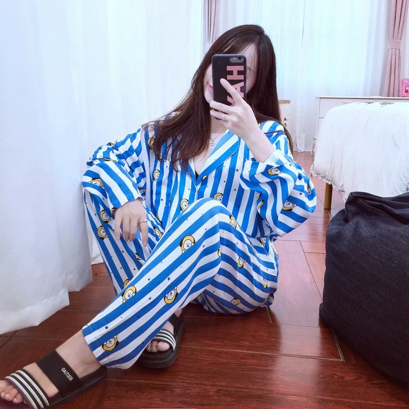 Новая одежда для сна с героями мультфильмов; пижамные комплекты в полоску с принтом сердца; женские пижамы в стиле Харадзюку; Мужская и женская рубашка с длинными рукавами; ночная рубашка; комплект одежды для сна